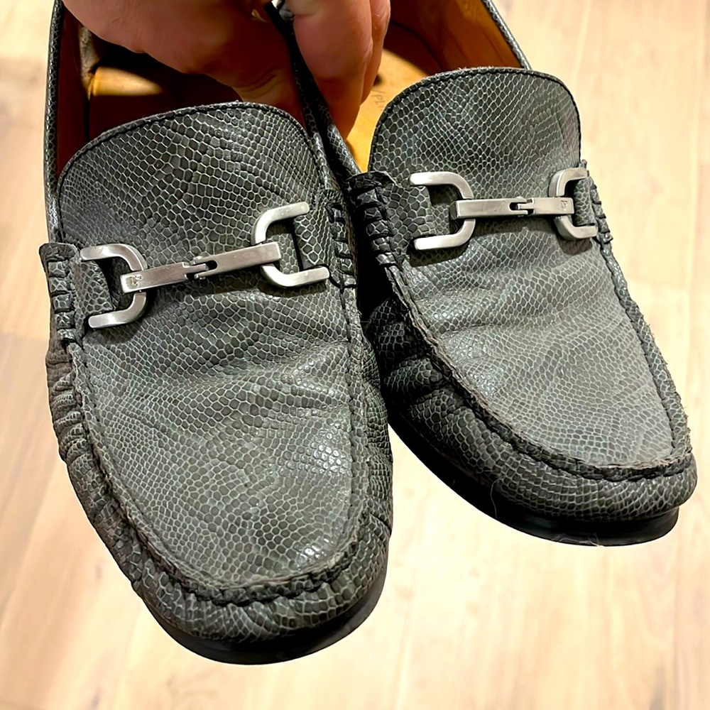 Donald Pilner Slip On Leather Snake Skin Loafers 10 1/2 M